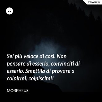 Sei più veloce di così. Non pensare di esserlo, convinciti di esserlo. Smettila di provare a colpirmi, colpiscimi! - Morpheus