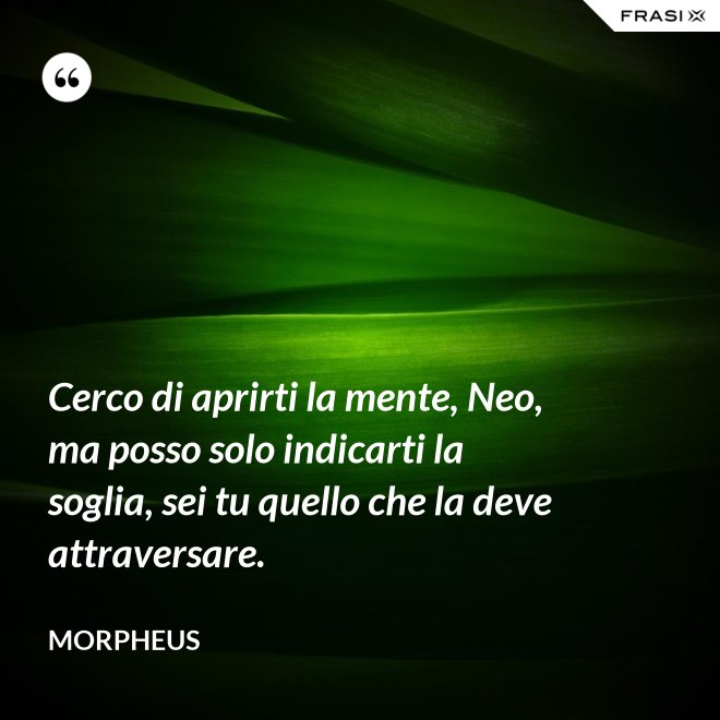 Cerco di aprirti la mente, Neo, ma posso solo indicarti la soglia, sei tu quello che la deve attraversare. - Morpheus