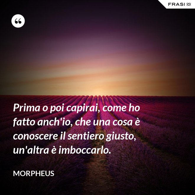 Prima o poi capirai, come ho fatto anch'io, che una cosa è conoscere il sentiero giusto, un'altra è imboccarlo. - Morpheus