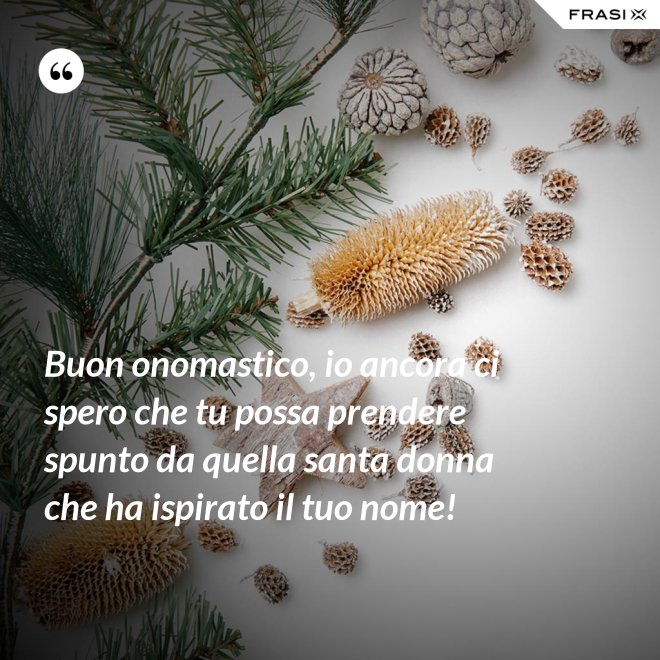 Buon onomastico, io ancora ci spero che tu possa prendere spunto da quella santa donna che ha ispirato il tuo nome! - Anonimo