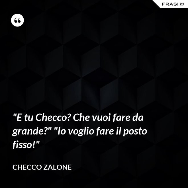 "E tu Checco? Che vuoi fare da grande?" "Io voglio fare il posto fisso!" - Checco Zalone