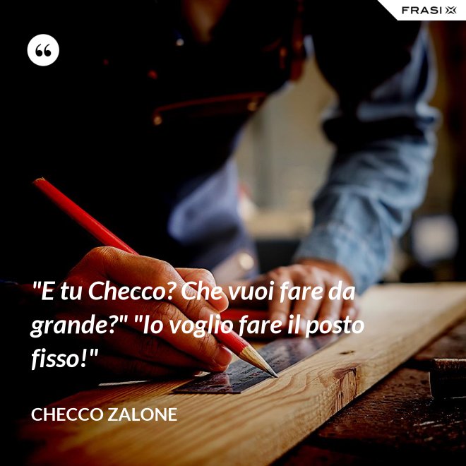 "E tu Checco? Che vuoi fare da grande?" "Io voglio fare il posto fisso!" - Checco Zalone