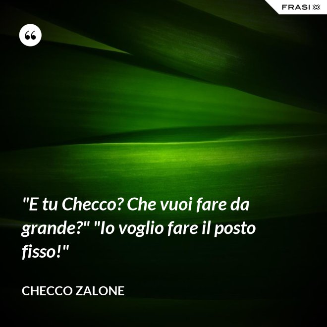 "E tu Checco? Che vuoi fare da grande?" "Io voglio fare il posto fisso!" - Checco Zalone