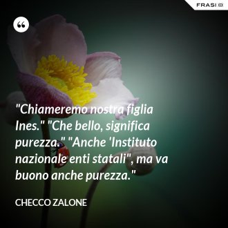 "Chiameremo nostra figlia Ines." "Che bello, significa purezza." "Anche 'Instituto nazionale enti statali", ma va buono anche purezza." - Checco Zalone