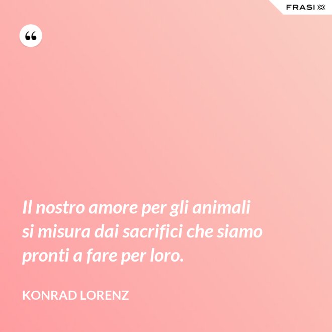 Il nostro amore per gli animali si misura dai sacrifici che siamo pronti a fare per loro. - Konrad Lorenz