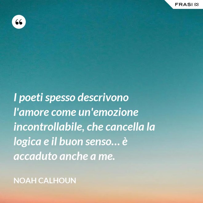 I poeti spesso descrivono l'amore come un'emozione incontrollabile, che cancella la logica e il buon senso… è accaduto anche a me. - Noah Calhoun