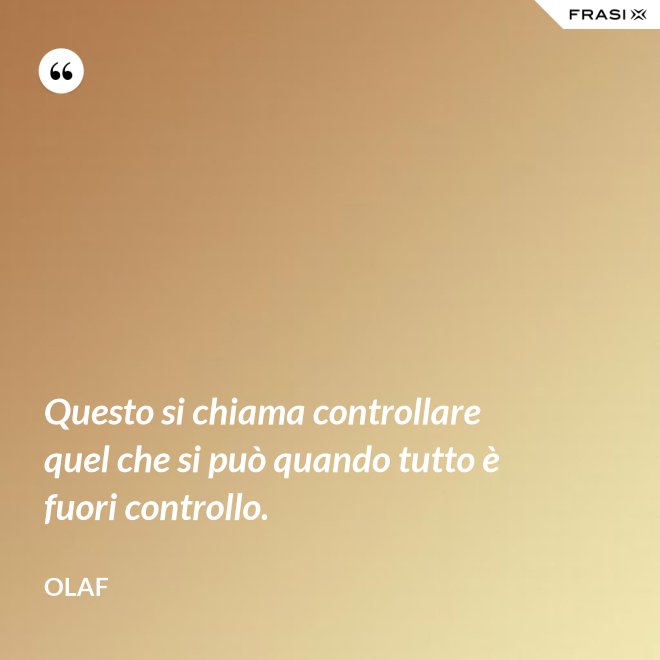 Questo si chiama controllare quel che si può quando tutto è fuori controllo. - Olaf
