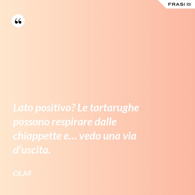 Lato positivo? Le tartarughe possono respirare dalle chiappette e… vedo una via d’uscita. - Olaf