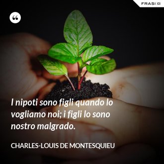 I nipoti sono figli quando lo vogliamo noi; i figli lo sono nostro malgrado. - Charles-Louis de Montesquieu