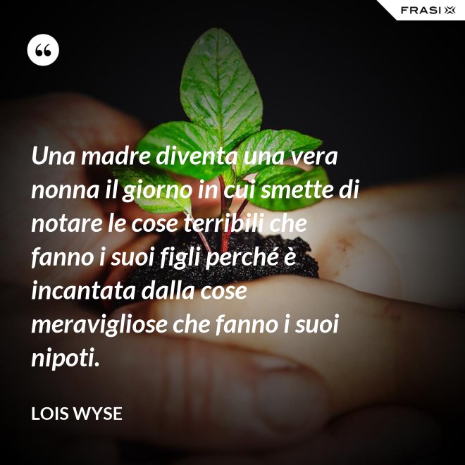 Una madre diventa una vera nonna il giorno in cui smette di notare le cose terribili che fanno i suoi figli perché è incantata dalla cose meravigliose che fanno i suoi nipoti. - Lois Wyse