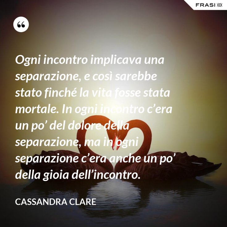 Ogni incontro implicava una separazione, e così sarebbe stato finché la vita fosse stata mortale Ogni incontro implicava una separazione, e così sarebbe stato finché la vita fosse stata mortale