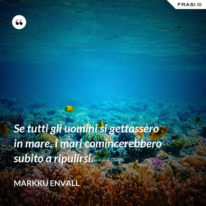 Se tutti gli uomini si gettassero in mare, i mari comincerebbero subito a ripulirsi. - MArkku Envall