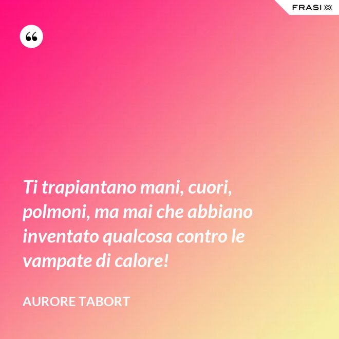 Ti trapiantano mani, cuori, polmoni, ma mai che abbiano inventato qualcosa contro le vampate di calore! - Aurore Tabort
