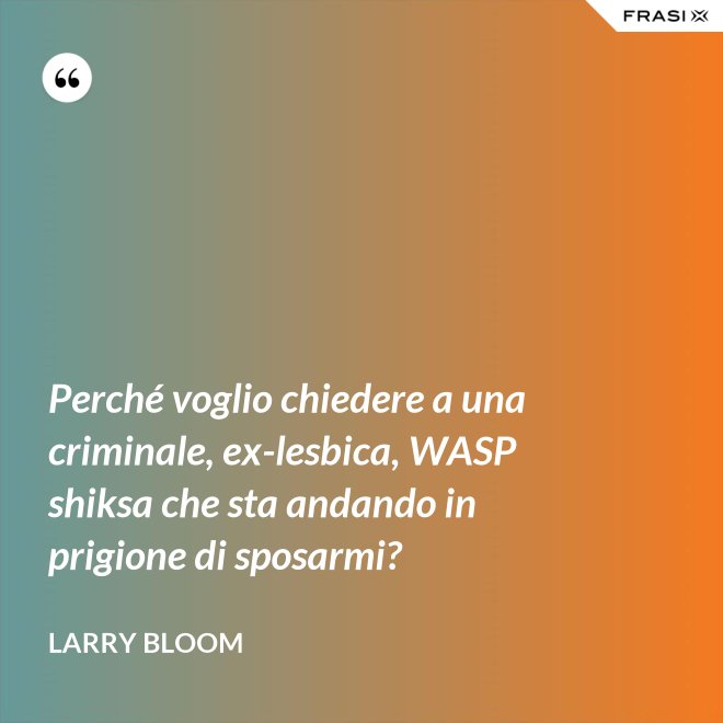 Perché voglio chiedere a una criminale, ex-lesbica, WASP shiksa che sta andando in prigione di sposarmi? - Larry Bloom