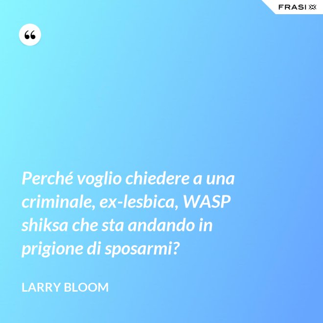 Perché voglio chiedere a una criminale, ex-lesbica, WASP shiksa che sta andando in prigione di sposarmi? - Larry Bloom