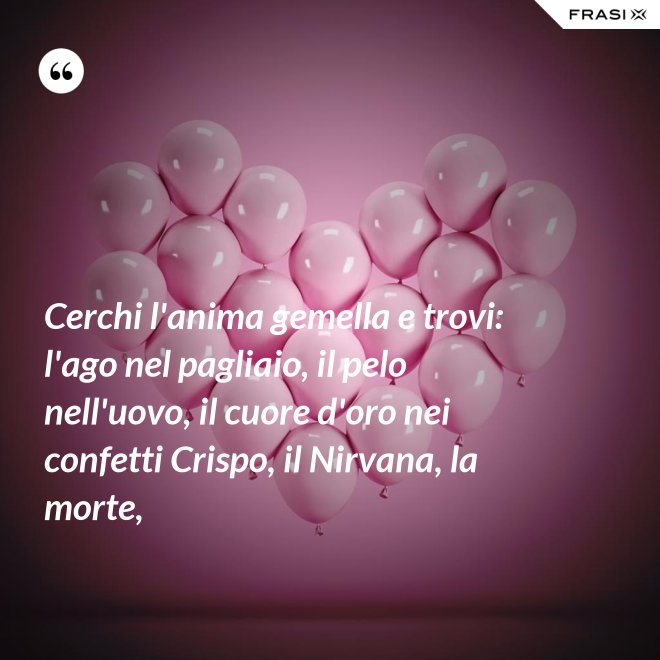 Cerchi l'anima gemella e trovi: l'ago nel pagliaio, il pelo nell'uovo, il cuore d'oro nei confetti Crispo, il Nirvana, la morte, - Anonimo