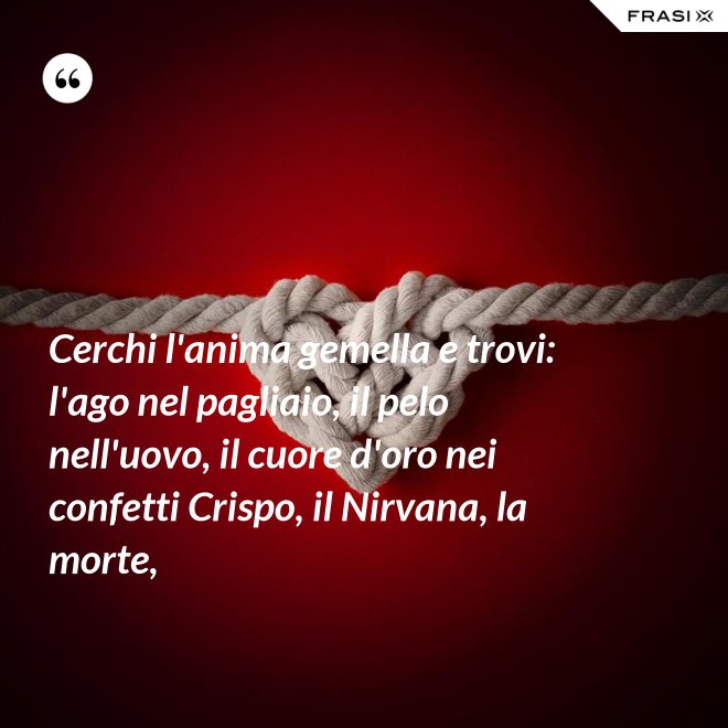 Cerchi l'anima gemella e trovi: l'ago nel pagliaio, il pelo nell'uovo, il cuore d'oro nei confetti Crispo, il Nirvana, la morte, - Anonimo