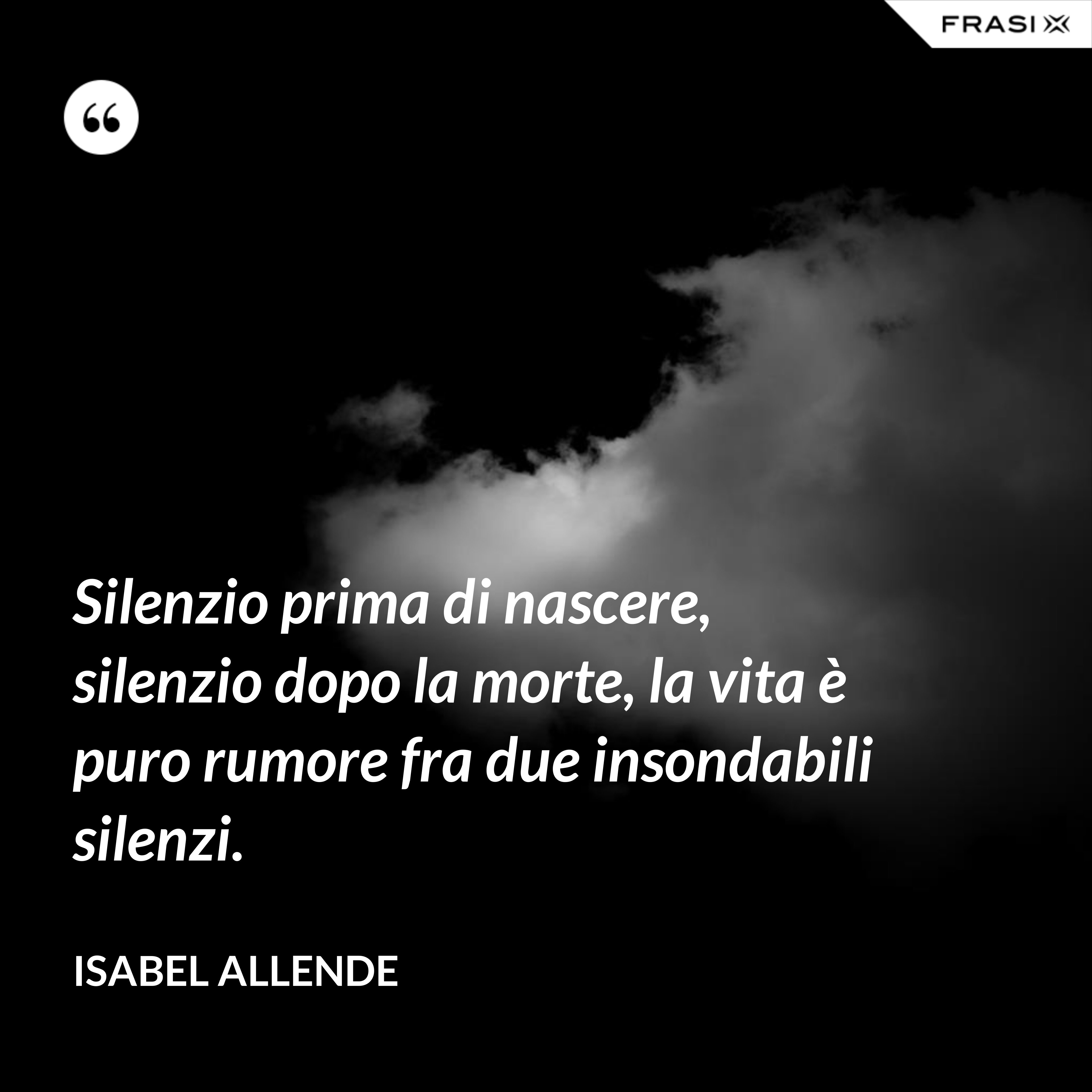 Silenzio prima di nascere, silenzio dopo la morte, la vita è puro rumore fra due insondabili silenzi. - Isabel Allende