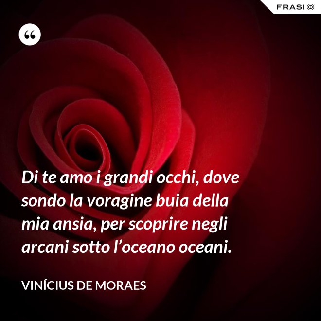 Di te amo i grandi occhi, dove sondo la voragine buia della mia ansia, per scoprire negli arcani sotto l’oceano oceani. - Vinícius de Moraes