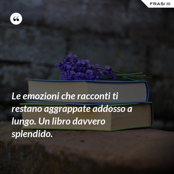 Le emozioni che racconti ti restano aggrappate addosso a lungo. Un libro davvero splendido. - Anonimo