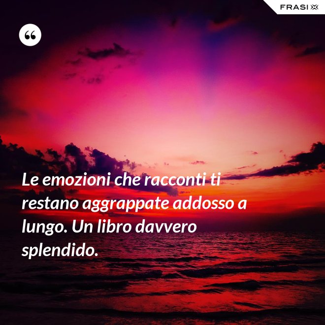Le emozioni che racconti ti restano aggrappate addosso a lungo. Un libro davvero splendido. - Anonimo