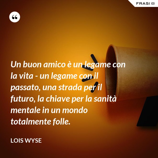 Un buon amico è un legame con la vita - un legame con il passato, una strada per il futuro, la chiave per la sanità mentale in un mondo totalmente folle. - Lois Wyse