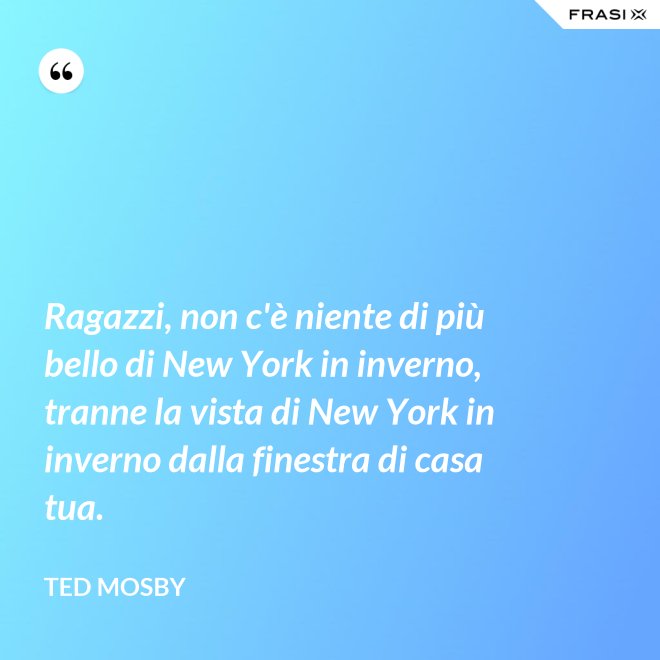 Ragazzi, non c'è niente di più bello di New York in inverno, tranne la vista di New York in inverno dalla finestra di casa tua. - Ted Mosby