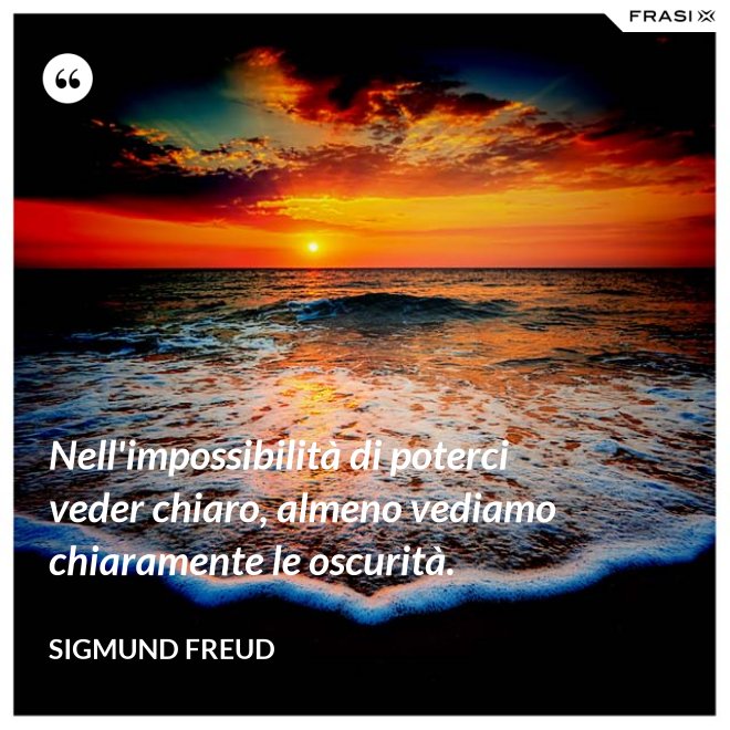 Nell'impossibilità di poterci veder chiaro, almeno vediamo chiaramente le oscurità. - Sigmund Freud