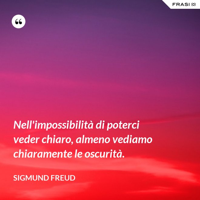Nell'impossibilità di poterci veder chiaro, almeno vediamo chiaramente le oscurità. - Sigmund Freud
