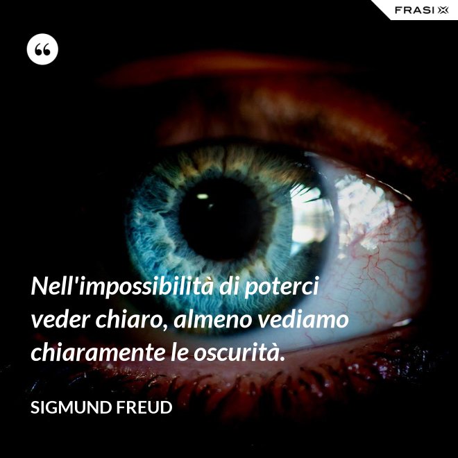 Nell'impossibilità di poterci veder chiaro, almeno vediamo chiaramente le oscurità. - Sigmund Freud