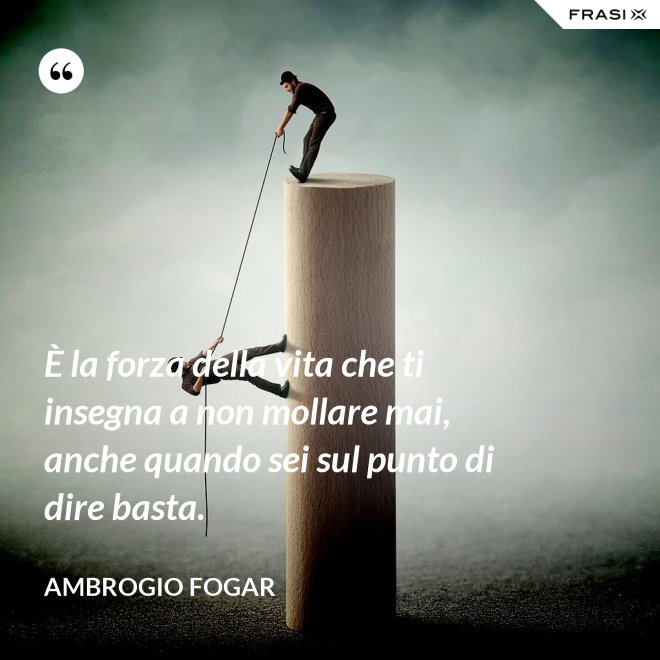 È la forza della vita che ti insegna a non mollare mai, anche quando sei sul punto di dire basta. - Ambrogio Fogar