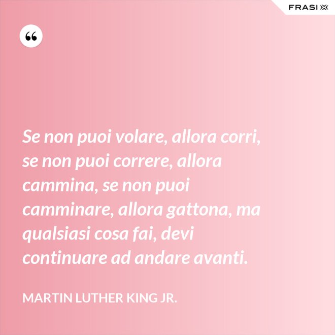 Se non puoi volare, allora corri, se non puoi correre, allora cammina, se non puoi camminare, allora gattona, ma qualsiasi cosa fai, devi continuare ad andare avanti. - Martin Luther King Jr.