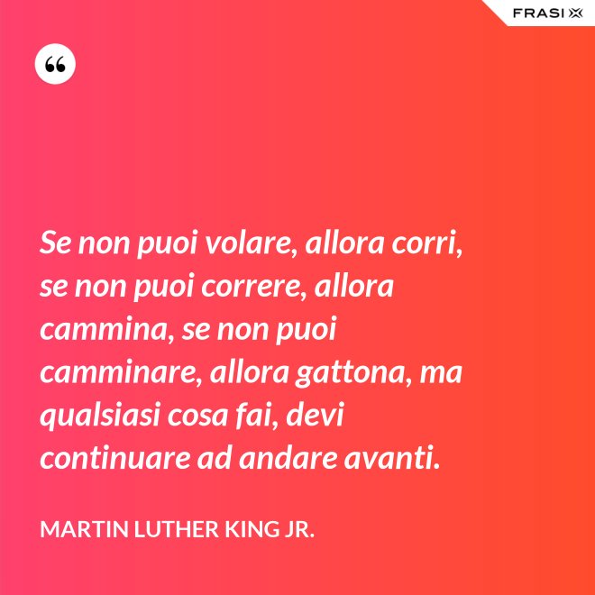 Se non puoi volare, allora corri, se non puoi correre, allora cammina, se non puoi camminare, allora gattona, ma qualsiasi cosa fai, devi continuare ad andare avanti. - Martin Luther King Jr.