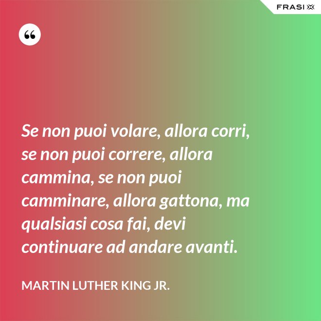 Se non puoi volare, allora corri, se non puoi correre, allora cammina, se non puoi camminare, allora gattona, ma qualsiasi cosa fai, devi continuare ad andare avanti. - Martin Luther King Jr.
