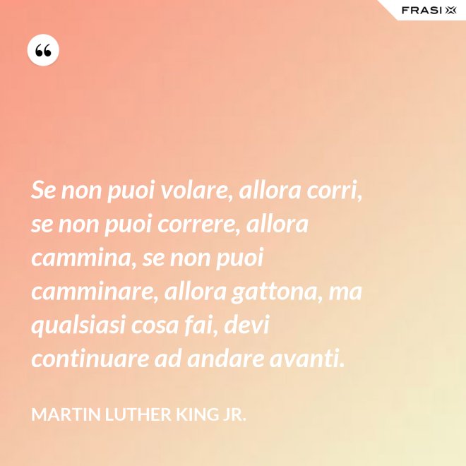 Se non puoi volare, allora corri, se non puoi correre, allora cammina, se non puoi camminare, allora gattona, ma qualsiasi cosa fai, devi continuare ad andare avanti. - Martin Luther King Jr.