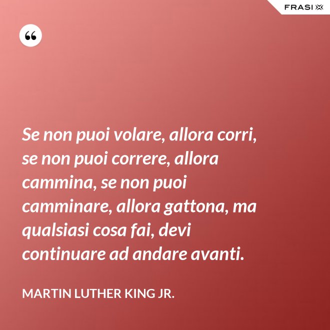 Se non puoi volare, allora corri, se non puoi correre, allora cammina, se non puoi camminare, allora gattona, ma qualsiasi cosa fai, devi continuare ad andare avanti. - Martin Luther King Jr.