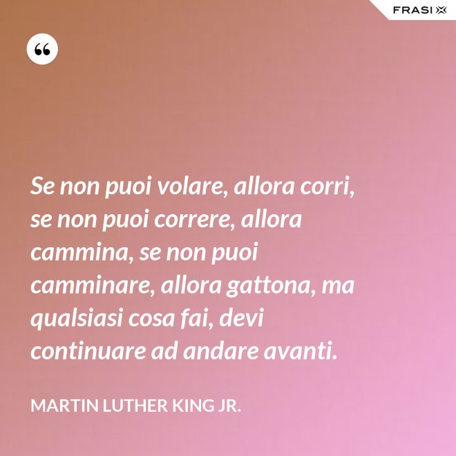 Se non puoi volare, allora corri, se non puoi correre, allora cammina, se non puoi camminare, allora gattona, ma qualsiasi cosa fai, devi continuare ad andare avanti. - Martin Luther King Jr.