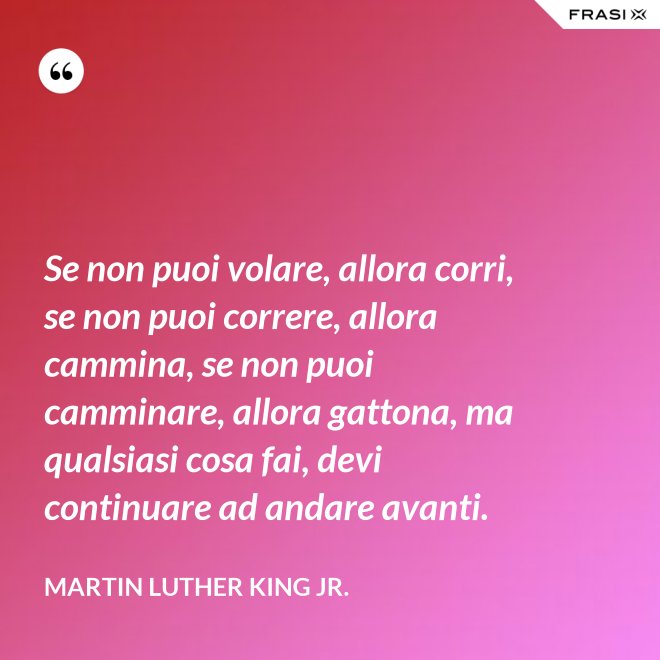 Se non puoi volare, allora corri, se non puoi correre, allora cammina, se non puoi camminare, allora gattona, ma qualsiasi cosa fai, devi continuare ad andare avanti. - Martin Luther King Jr.