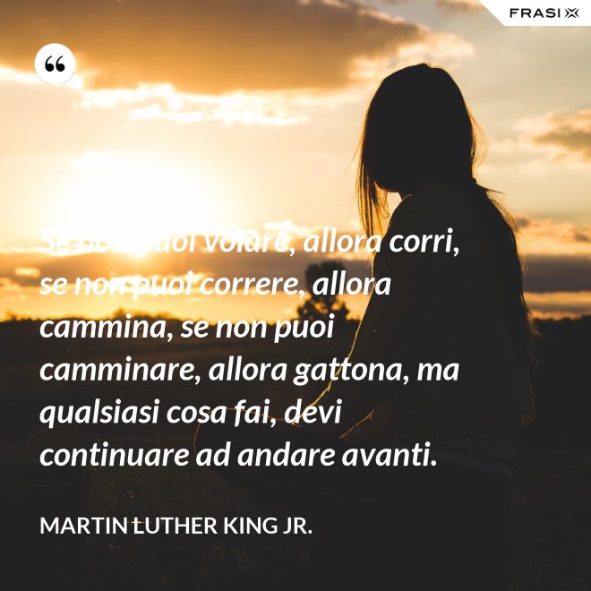 Se non puoi volare, allora corri, se non puoi correre, allora cammina, se non puoi camminare, allora gattona, ma qualsiasi cosa fai, devi continuare ad andare avanti. - Martin Luther King Jr.