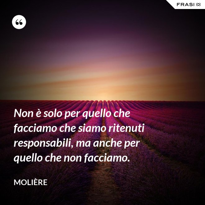 Non è solo per quello che facciamo che siamo ritenuti responsabili, ma anche per quello che non facciamo. - Molière