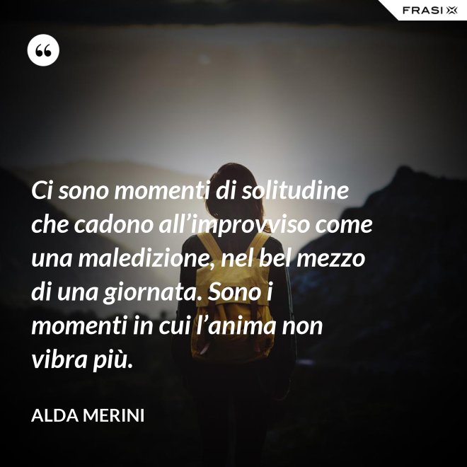 Ci sono momenti di solitudine che cadono all’improvviso come una maledizione, nel bel mezzo di una giornata. Sono i momenti in cui l’anima non vibra più. - Alda Merini