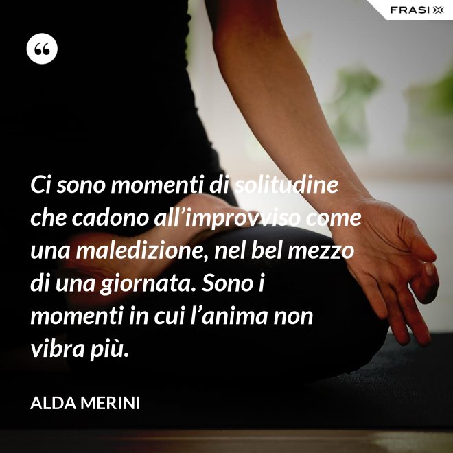 Ci sono momenti di solitudine che cadono all’improvviso come una maledizione, nel bel mezzo di una giornata. Sono i momenti in cui l’anima non vibra più. - Alda Merini