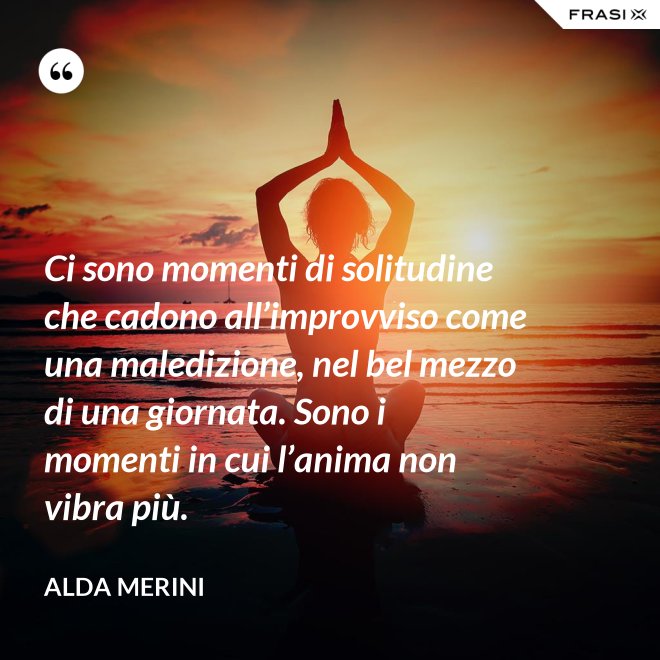 Ci sono momenti di solitudine che cadono all’improvviso come una maledizione, nel bel mezzo di una giornata. Sono i momenti in cui l’anima non vibra più. - Alda Merini