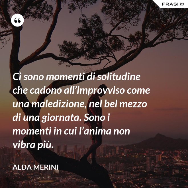 Ci sono momenti di solitudine che cadono all’improvviso come una maledizione, nel bel mezzo di una giornata. Sono i momenti in cui l’anima non vibra più. - Alda Merini