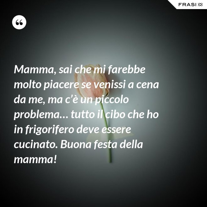 Mamma, sai che mi farebbe molto piacere se venissi a cena da me, ma c’è un piccolo problema… tutto il cibo che ho in frigorifero deve essere cucinato. Buona festa della mamma! - Anonimo