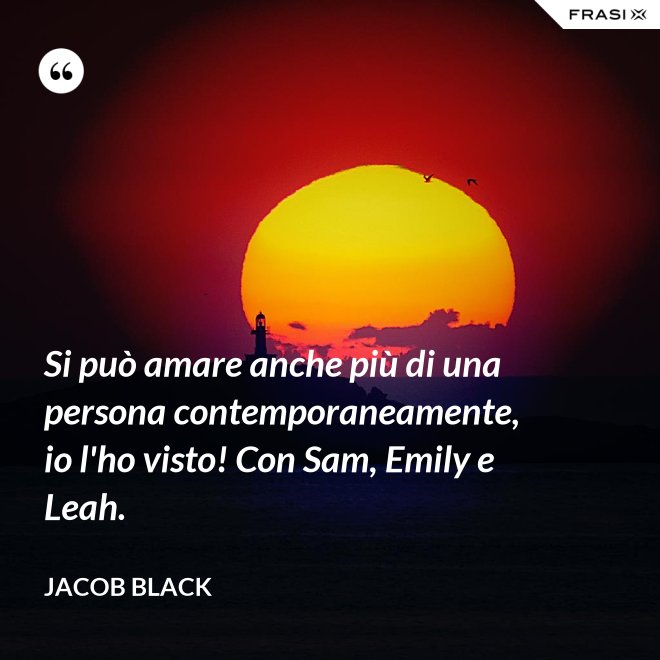 Si può amare anche più di una persona contemporaneamente, io l'ho visto! Con Sam, Emily e Leah. - Jacob Black