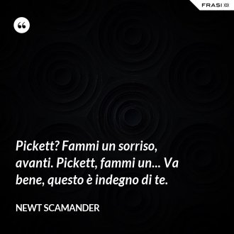 Pickett? Fammi un sorriso, avanti. Pickett, fammi un... Va bene, questo è indegno di te. - Newt Scamander