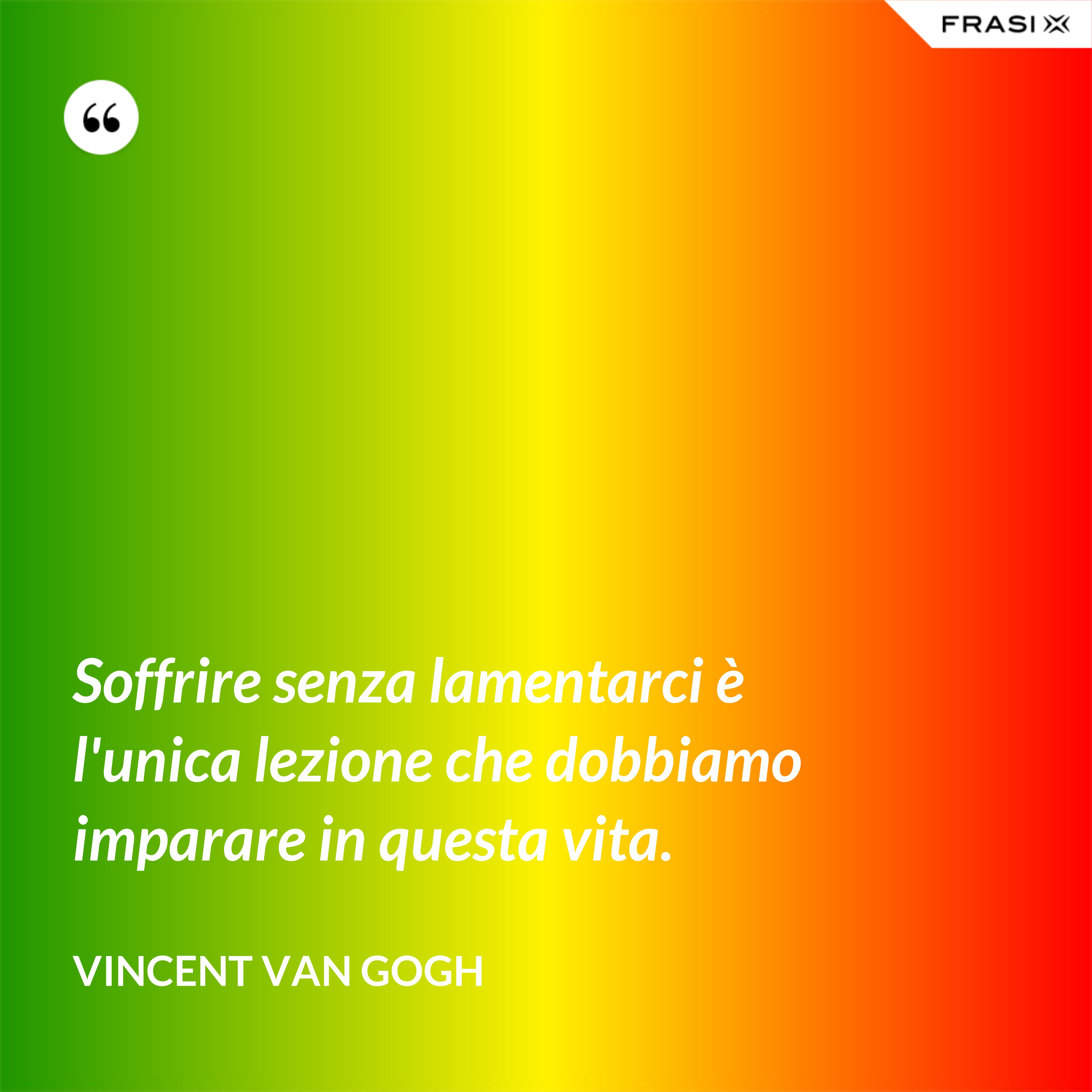 Soffrire senza lamentarci è l'unica lezione che dobbiamo imparare in questa vita. - Vincent Van Gogh