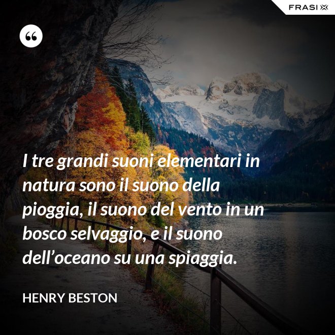 I tre grandi suoni elementari in natura sono il suono della pioggia, il suono del vento in un bosco selvaggio, e il suono dell’oceano su una spiaggia. - Henry Beston