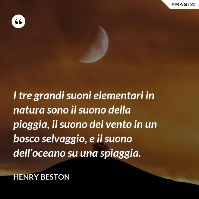 I tre grandi suoni elementari in natura sono il suono della pioggia, il suono del vento in un bosco selvaggio, e il suono dell’oceano su una spiaggia. - Henry Beston